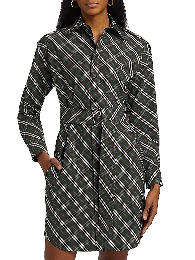 Check Belted Shirtdress