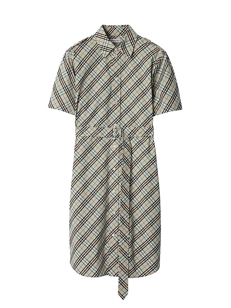 Check Poplin Belted Shirtdress