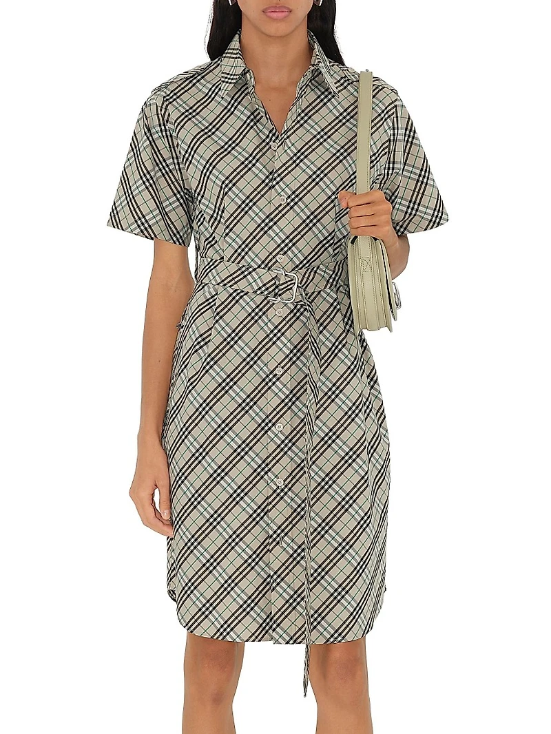 Check Poplin Belted Shirtdress