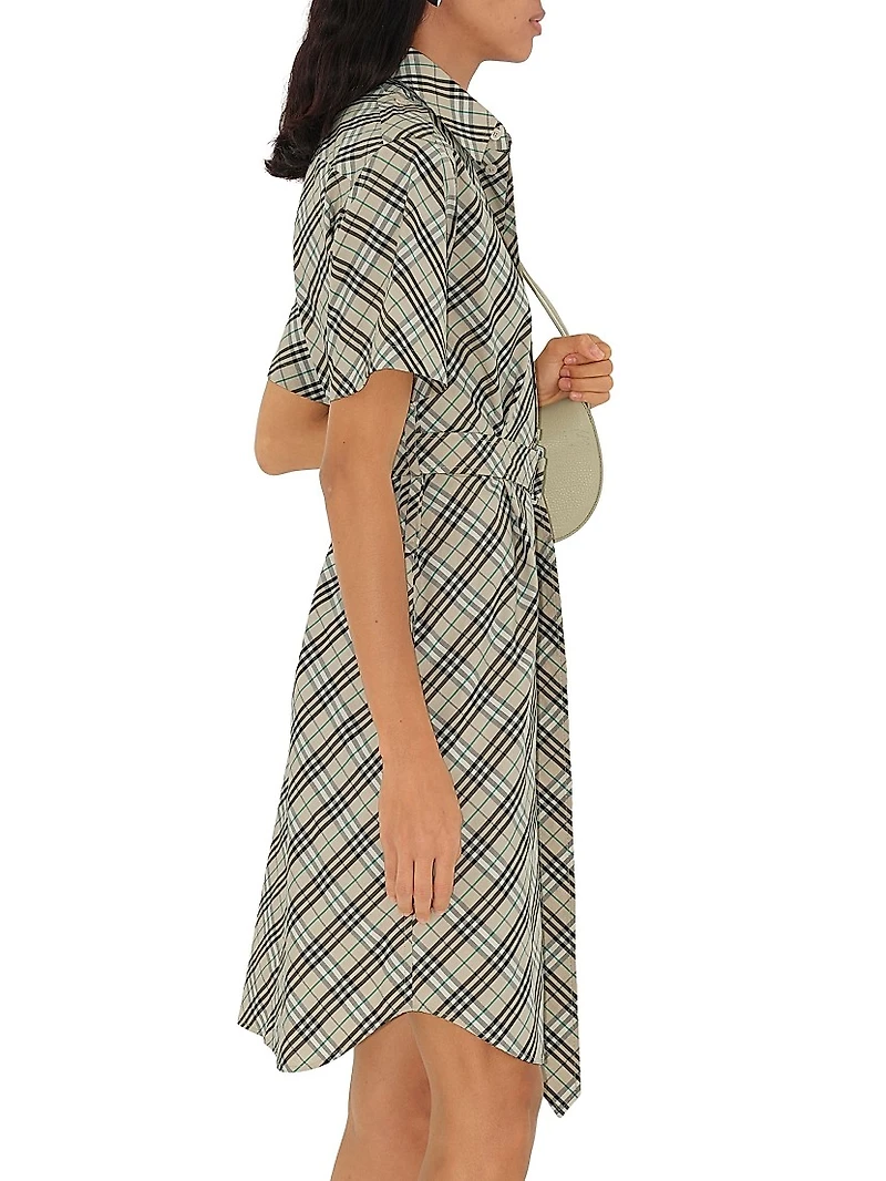 Check Poplin Belted Shirtdress