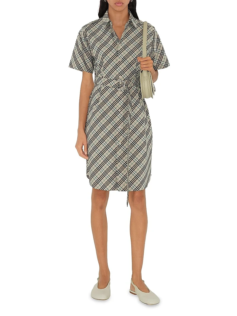 Check Poplin Belted Shirtdress