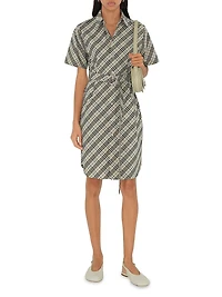 Check Poplin Belted Shirtdress