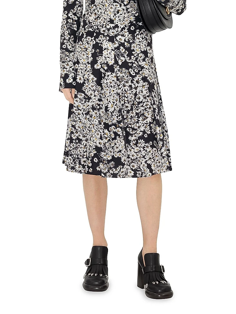 Daisy Printed Silk Midi-Skirt