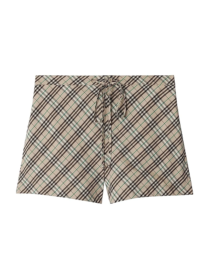 Check Cotton Drawstring Shorts