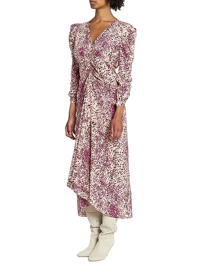 Albini Printed Silk-Blend Gathered Midi-Dress