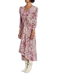Albini Printed Silk-Blend Gathered Midi-Dress