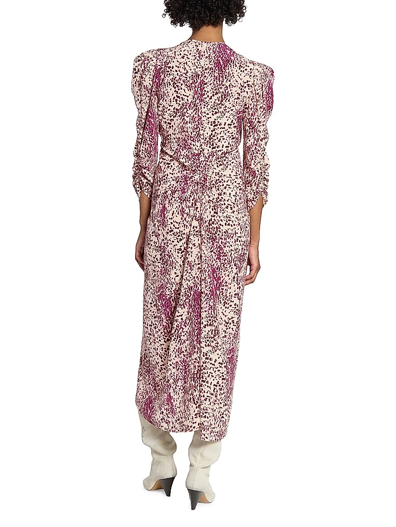 Albini Printed Silk-Blend Gathered Midi-Dress