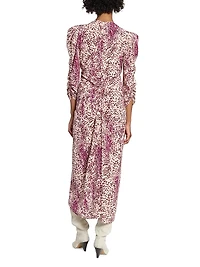 Albini Printed Silk-Blend Gathered Midi-Dress