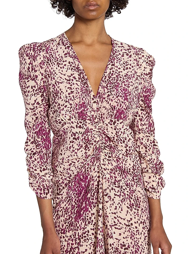 Albini Printed Silk-Blend Gathered Midi-Dress