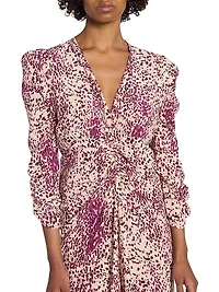 Albini Printed Silk-Blend Gathered Midi-Dress