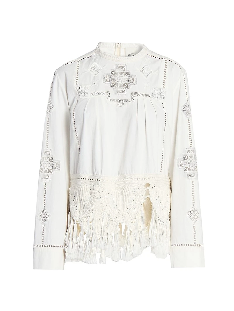 Severine Embroidered Cotton Tassel Blouse