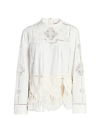 Severine Embroidered Cotton Tassel Blouse