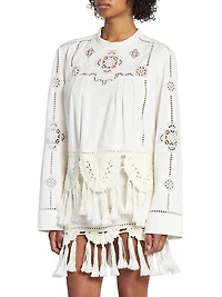 Severine Embroidered Cotton Tassel Blouse