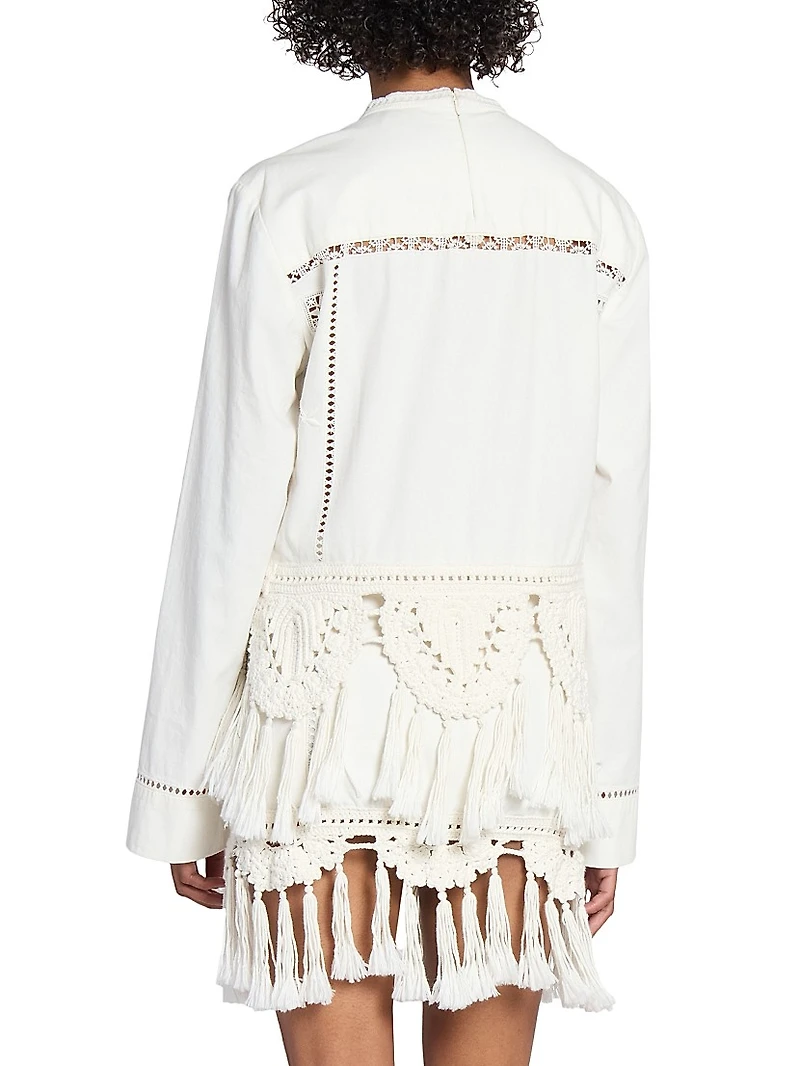 Severine Embroidered Cotton Tassel Blouse