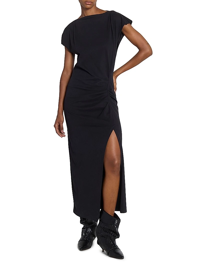 Nadela Ruched Cap-Sleeve Midi Dress