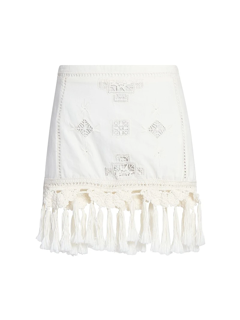 Sandra Embroidered Cotton Tassel Miniskirt