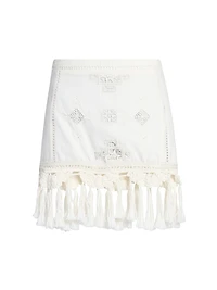 Sandra Embroidered Cotton Tassel Miniskirt