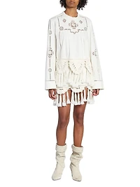 Sandra Embroidered Cotton Tassel Miniskirt