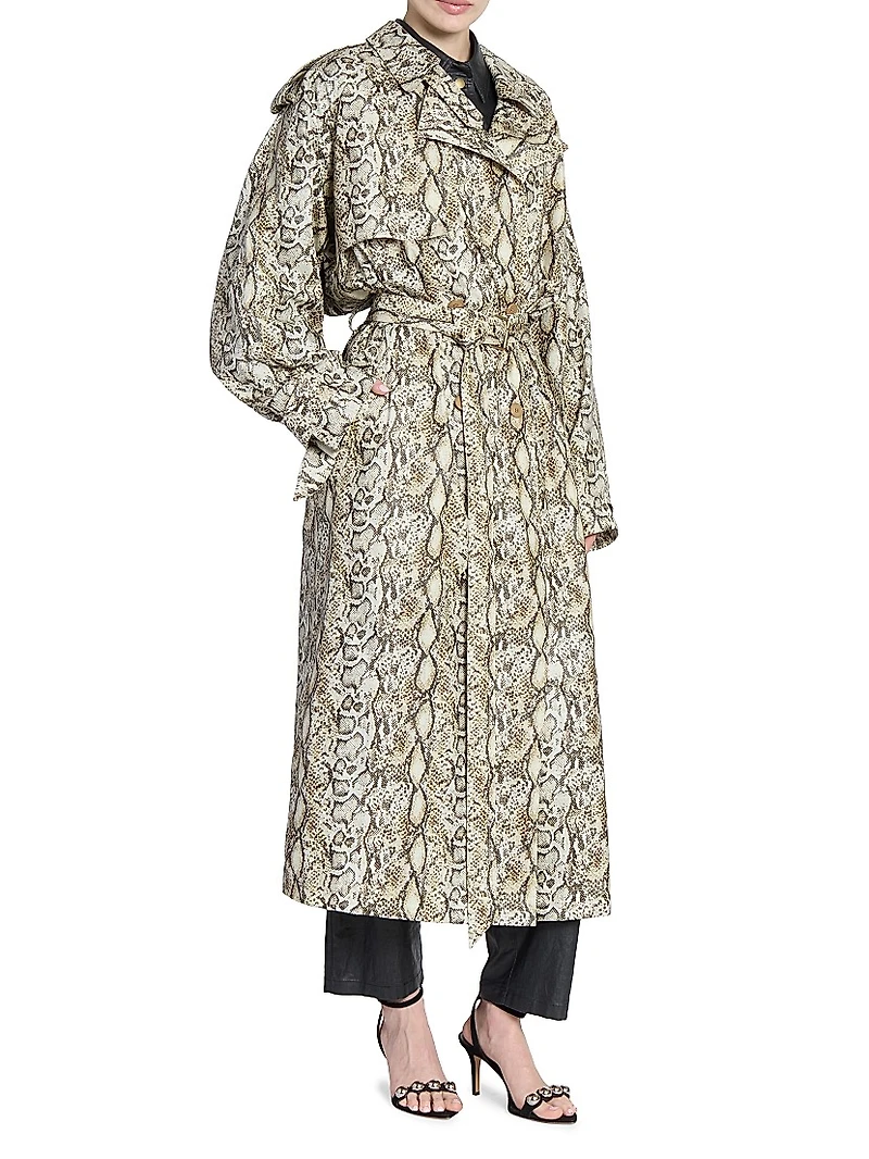 Freanne Snakeskin Print Trench Coat