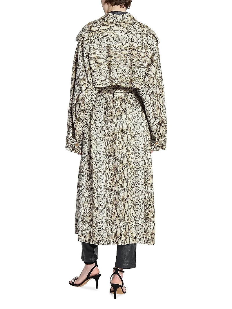 Freanne Snakeskin Print Trench Coat
