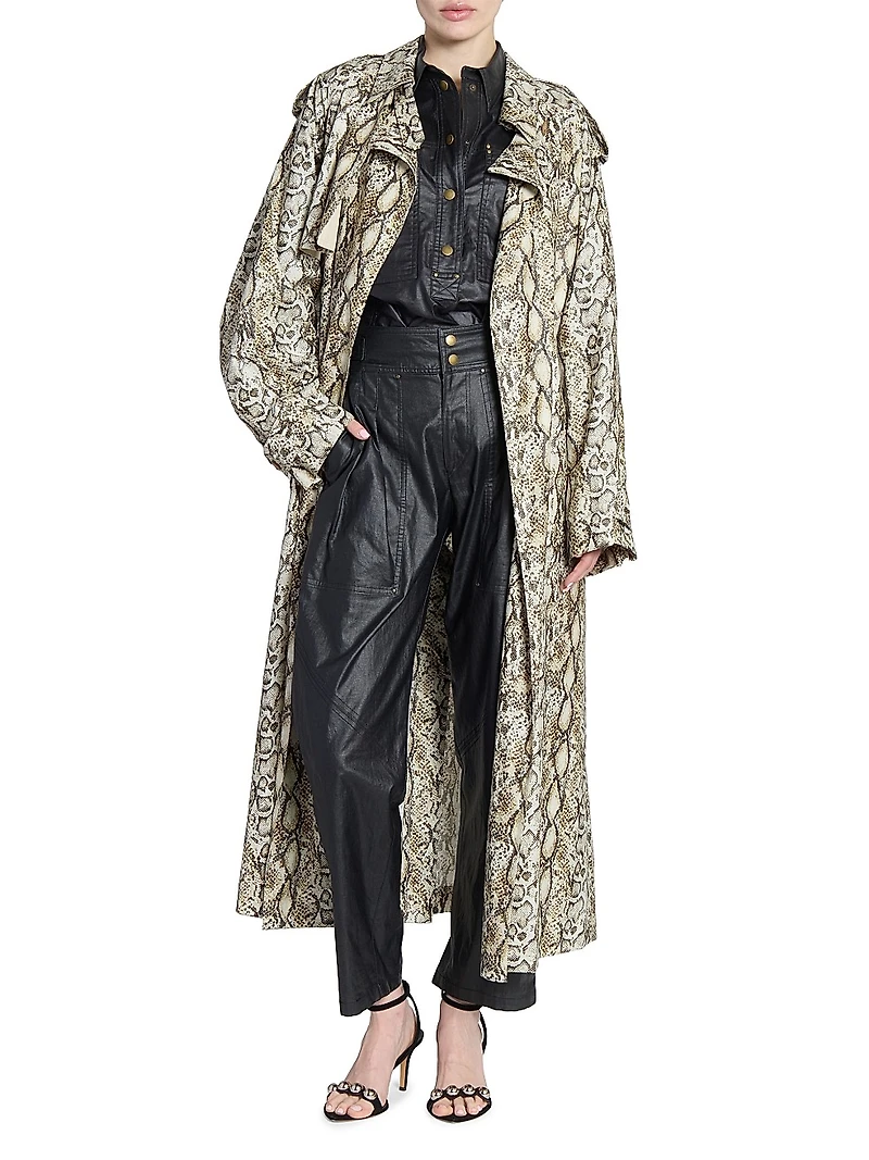 Freanne Snakeskin Print Trench Coat