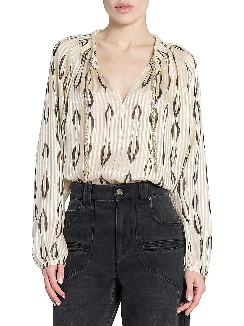 Syra Pleated Ikat-Inspired Blouse
