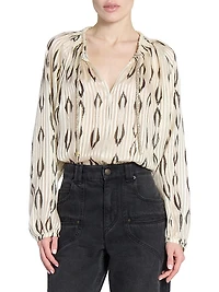 Syra Pleated Ikat-Inspired Blouse