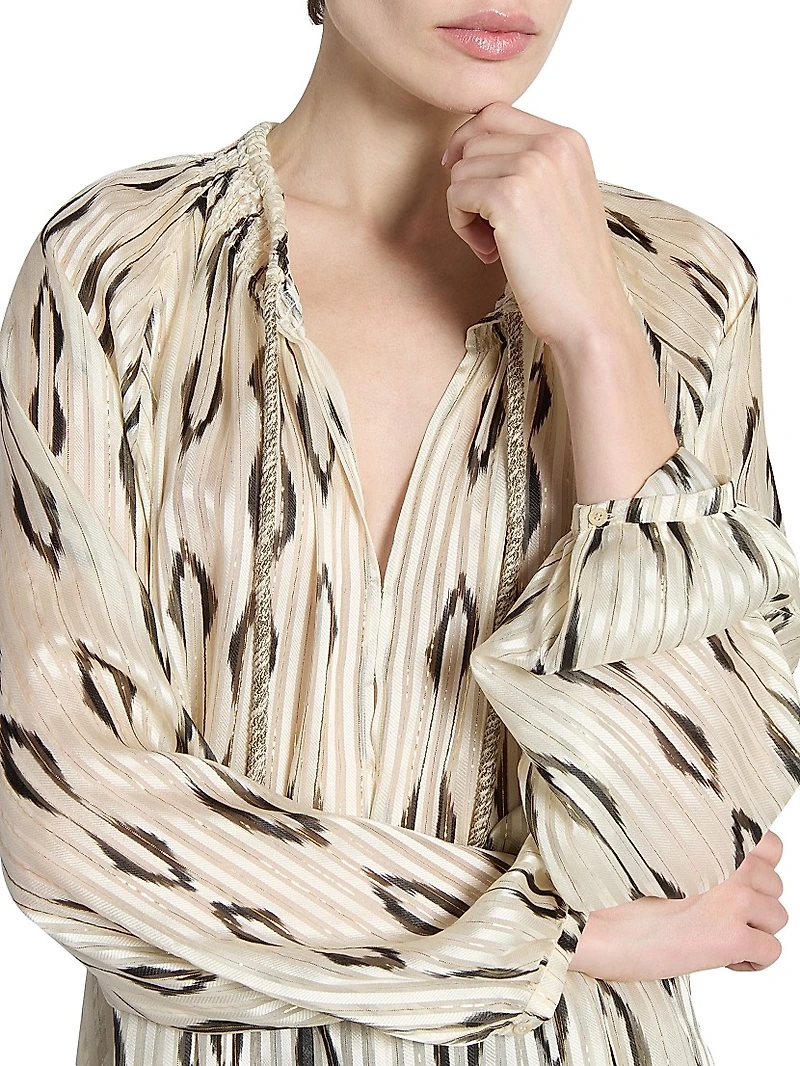 Syra Pleated Ikat-Inspired Blouse