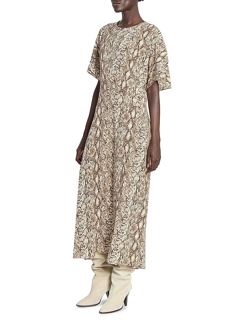 Keany Snake Print Stretch-Silk Midi-Dress