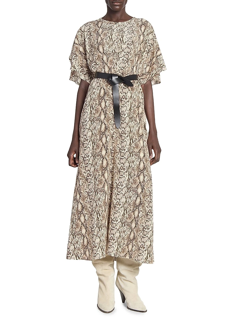 Keany Snake Print Stretch-Silk Midi-Dress