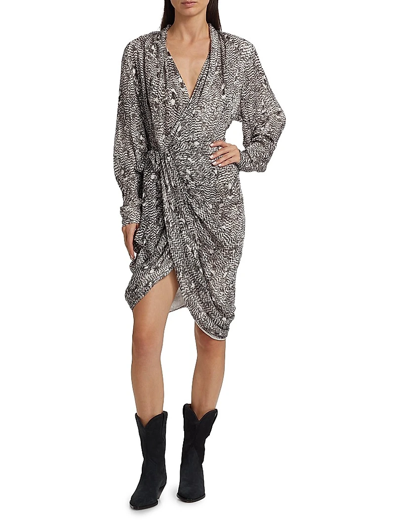 Cleora Printed Silk-Blend Tie Dress