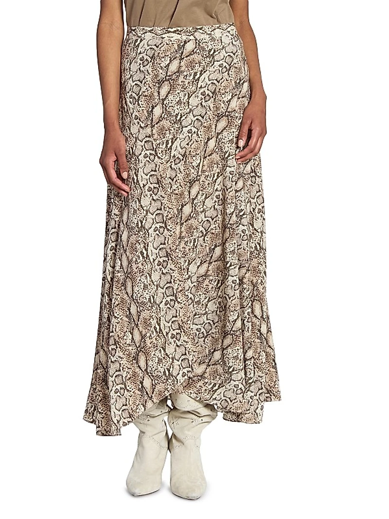 Sakura Silk-Blend Snakeskin Print Skirt