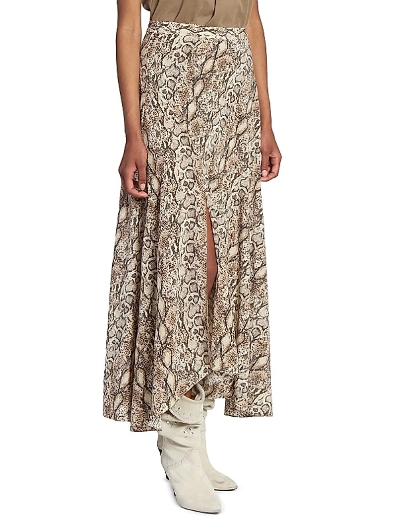 Sakura Silk-Blend Snakeskin Print Skirt