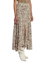 Sakura Silk-Blend Snakeskin Print Skirt