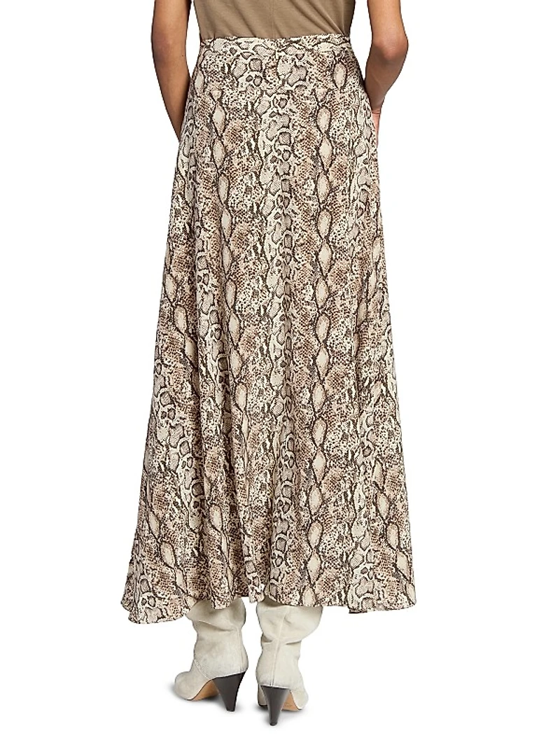 Sakura Silk-Blend Snakeskin Print Skirt