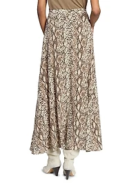 Sakura Silk-Blend Snakeskin Print Skirt