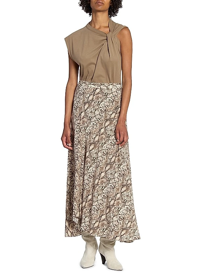 Sakura Silk-Blend Snakeskin Print Skirt