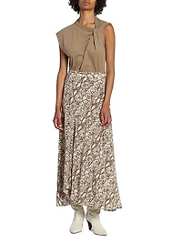 Sakura Silk-Blend Snakeskin Print Skirt