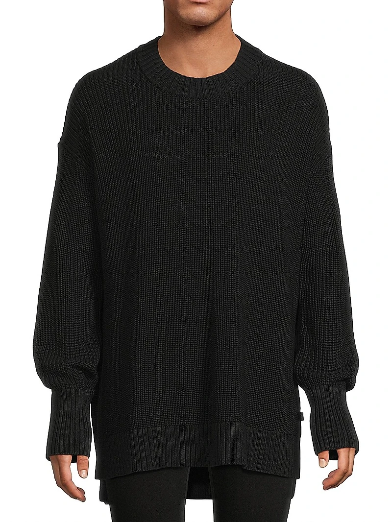 Stepped Hem Cotton Sweater
