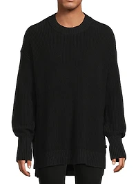 Stepped Hem Cotton Sweater