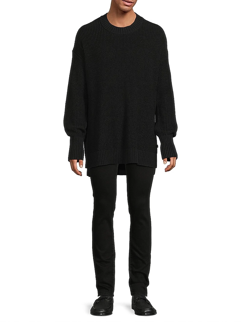 Stepped Hem Cotton Sweater