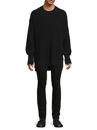 Stepped Hem Cotton Sweater