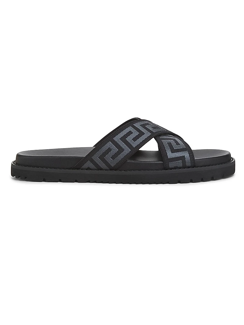 Greek Key Strap Flat Sandals