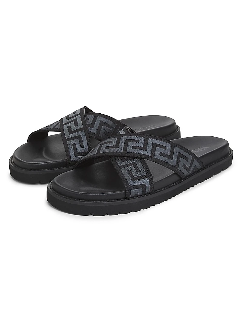 Greek Key Strap Flat Sandals