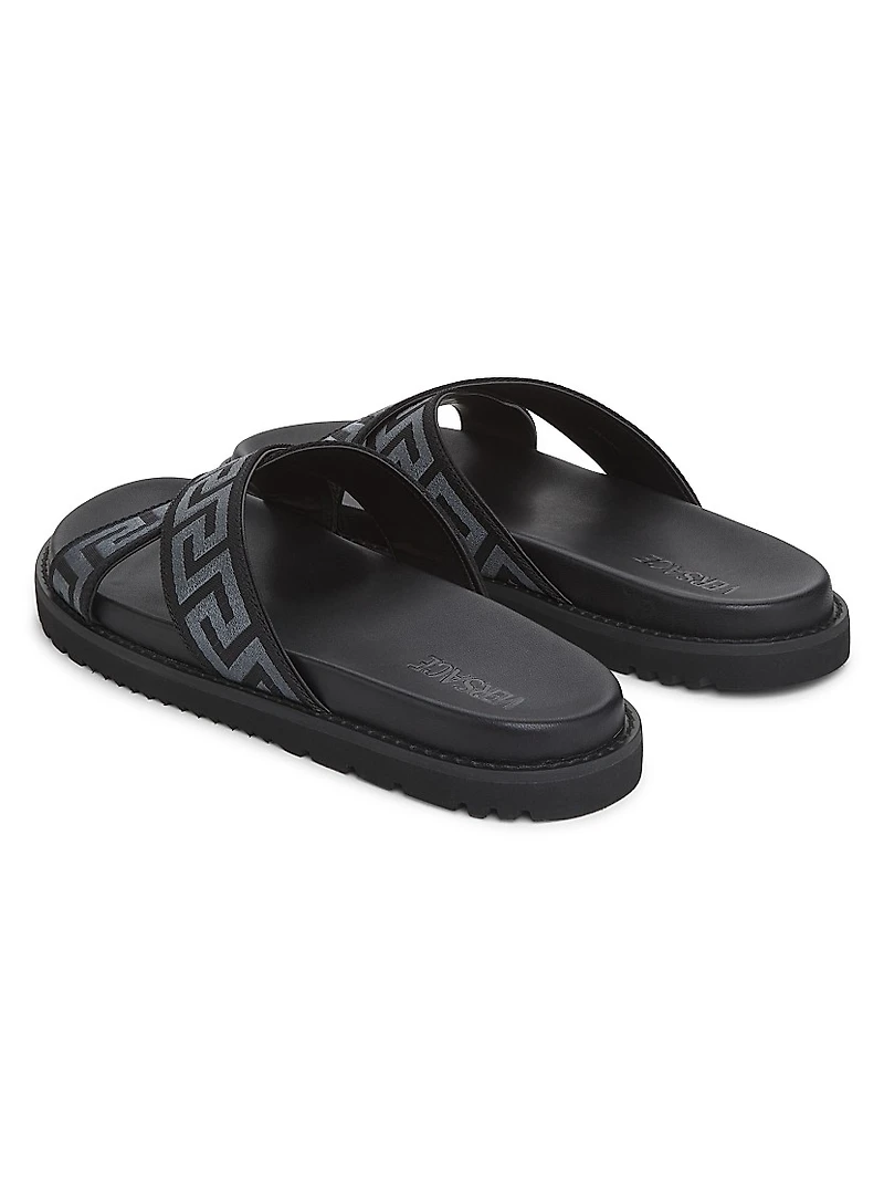 Greek Key Strap Flat Sandals