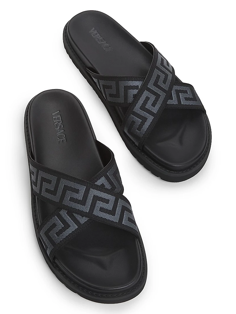 Greek Key Strap Flat Sandals