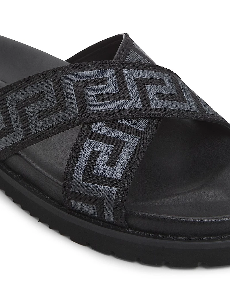 Greek Key Strap Flat Sandals