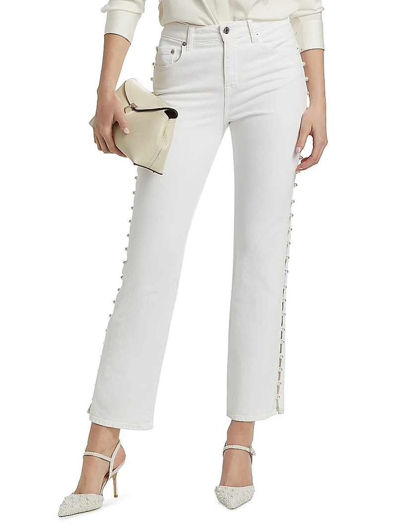 Amelia Pearl Embellished High-Rise Jeans