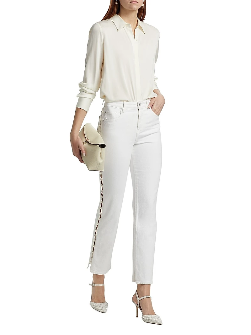 Amelia Pearl Embellished High-Rise Jeans