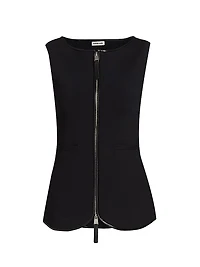 Ren Faux Leather-Trimmed Knit Zip-Front Top